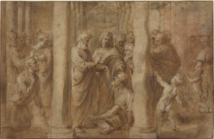 Cud kulawego uzdrowionego przez św. Piotra i św. Jana autorstwa Sir Peter Paul Rubens over Anonymous Italian after Parmigianino after Raphael