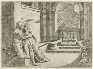 Abimelech ziet Isaak Rebekka liefkozen Bijbelse sceny (tytuł serii) Historia del Testamento Vecchio / Namalowany w Rzymie w Watykanie przez Raffaelle di Urbin (...) (tytuł serii)