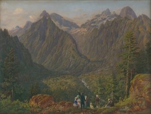 Tatrzański krajobraz z postaciami, 1855 autorstwa Slovakian School