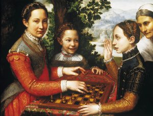 Gra w szachy (portret sióstr artysty grających w szachy). autorstwa Sofonisba Anguissola