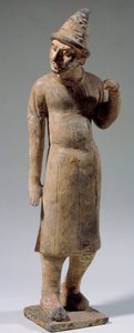 Sztuka chińska: Sogdiańska, barbarzyńska statuetka z terakoty z szpiczastym kapeluszem z jedwabiem (z dzisiejszego Uzbekistanu). VI lub VIII wiek. Paryż, Muzeum Cernuschi autorstwa Sogdian Sogdian