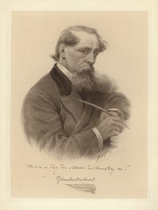 Portret Karola Dickensa trzymającego pióro (zdjęcie czarno-białe) autorstwa Solomon (after) Eytinge