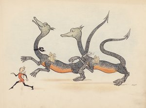 Ilustracja do Little Twin Dragons autorstwa S. Rosamond Praeger (kolorowa litografia)
