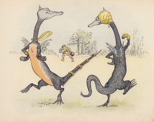 Ilustracja do Little Twin Dragons autorstwa S. Rosamond Praeger (kolorowa litografia)