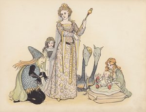 Ilustracja do Little Twin Dragons autorstwa S. Rosamond Praeger (kolorowa litografia)