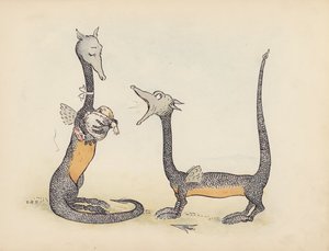 Ilustracja do Little Twin Dragons autorstwa S. Rosamond Praeger (kolorowa litografia)