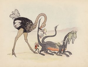 Ilustracja do Little Twin Dragons autorstwa S. Rosamond Praeger (kolorowa litografia)