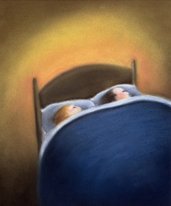 W łóżku (pastel na papierze czerpanym)