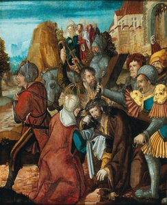 Św. Weronika oddająca swój welon Chrystusowi w drodze na Kalwarię, ok. 1515-1520. autorstwa Southwest German master.