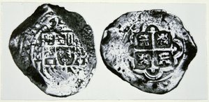 „Kawałek ósemki” z 1714 r. (srebrny) (zdjęcie czarno-białe) autorstwa Spanish School