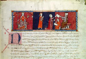 Kobieta składająca przysięgę przed królem Jakubem I (1207-76) Majorki, z Capbreu de Clayra et de Millas, 1292 autorstwa Spanish School