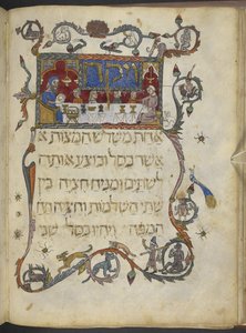Dodaj MS 14761 f.20v Posiłek Paschalny, Północna Hiszpania, z „Barcelona Haggadah autorstwa Spanish School