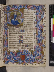 Dodaj MS 28962 f.82r Inicjał „B” przedstawiający króla Dawida, Psalm I, z „Psałterza i Godzin, użycie dominikańskie” lub „Książka modlitewna Alfonsa V z Aragonii”, c.1436-43 (tusz, kolor i złoto na welinie ) autorstwa Spanish School
