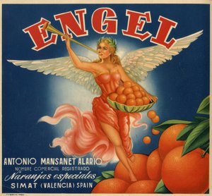 Reklama pomarańczy, wizerunek uskrzydlonej kobiety. Plakat reklamowy, Walencja autorstwa Spanish School
