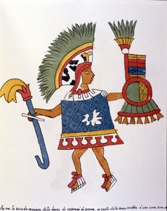 Aztecki wojownik w Codex Vaticanus 3738 (Codex Vat. Rios). Faksymile rękopisu dominikanina Pedro de los Rios, między 1570 a 1589, Bibl. Watykan. autorstwa Spanish School