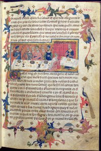 Bankiet wydany przez ks. Martella dla Jakuba I (1208-76) w Tarragonie w 1228 r., na którym uzgodniono podbój Balearów, z „Libre dels Feits” (welin) (patrz także 113569) autorstwa Spanish School