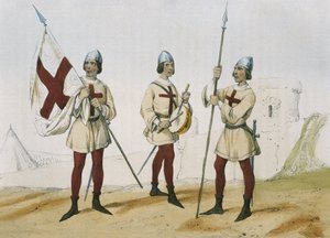 DE SOTTO, Serafin Maria, hrabia Clonard (1793 - 1862). Historia organica de las armas de Infanteria y Caballeria espanolas. 1851 - 1859. Piechota za panowania katolickich monarchów Hiszpanii. Chorąży, dobosz i ułan "Santa He autorstwa Spanish School