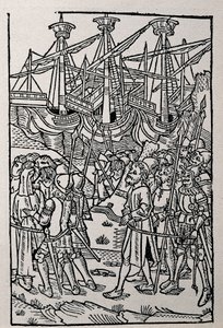 Grawer w Historii Wespazjana, wydrukowany w 1495 r. w Saragossie (ilustracja czarno-biała) autorstwa Spanish School