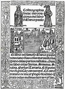 Frontyspis do pierwszej kastylijskiej wersji Podróży Marco Polo w przekładzie Rodrigo de Santaella, wydanej w 1503 autorstwa Spanish School