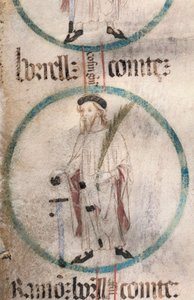 Sztuka gotycka: portret Borrella II (934-992), hrabiego Barcelony. Miniatura w „Genealogii królów Aragonii i hrabiów Barcelony”. XIV-XV wiek. autorstwa Spanish School