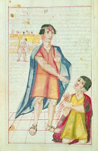 Ilustracja Quipu, z "Historia y Genealogia Real de los Reyes Incas del Peru, de sus hechos, costumbres, trajes y manera de Gobierno", znana jako Codice Murua autorstwa Spanish School