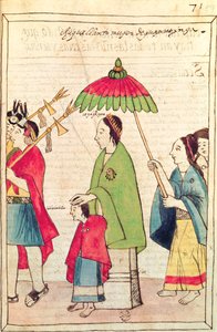 Ilustracja królowej Inków z "Historia y Genealogia Real de los Reyes Incas del Peru, de sus hechos, costumbres, trajes y manera de Gobierno", znanego jako Codice Murua (pergamin). autorstwa Spanish School