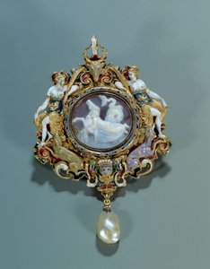 Biżuteria: zawieszka emaliowana na złotym krążku z kamelą. 1550-1575. Ciemny. 0,12x0,72m. Paryż, Luwr autorstwa Spanish School