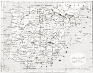 Mapa Hiszpanii pokazująca kalifat Kordoby autorstwa Spanish School