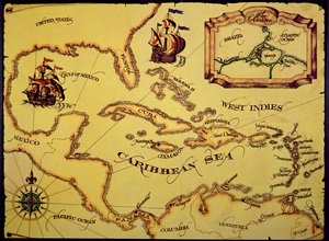 Mapa hiszpańskiego Main (kolor lito) autorstwa Spanish School