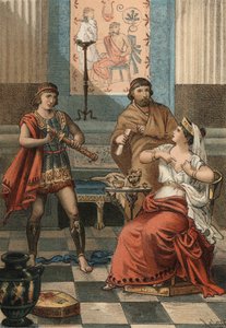 Monime, królowa Pontu, poprosiła na rozkaz swego męża Mitrydates VI Eupator, aby została zabita, aby nie wpadła w ręce Rzymian (72 p.n.e.). w „El Culto de la Hermosura” Juana Justo Hugueta, redaktorzy Molinas Hermanos autorstwa Spanish School