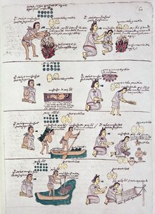 Strona z Kodeksu Mendoza, przedstawiająca dyscyplinę i obowiązki przypisane dzieciom, Meksyk, ok. 1541–42 autorstwa Spanish School