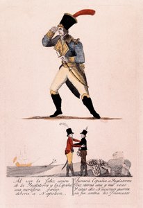 Hiszpańska wojna o niepodległość: Napoleon staje w obliczu sojuszu między Hiszpanią a Anglią autorstwa Spanish School