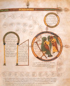 Zwiastowanie Maryi i Genealogia Jezusa, z Wizygotycko-Mozarabskiej Biblii św. Izydora, fol.10r., AD 960 (tempera na welinie)