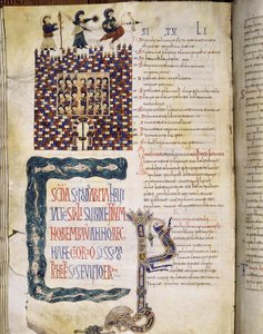 Sobór Hispalense II w 619, strona z Glosas Emilianenses, 992-994 (rękopis iluminowany) autorstwa Spanish School