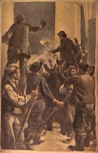 Proklamacja Rady Rewolucyjnej w Ratuszu w Barcelonie, 29 września 1868 (akwarela i ołówek na papierze) autorstwa Spanish School