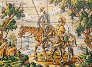 Kafelki przedstawiające Don Kichota i Sancho Pansę (ceramiczne) autorstwa Spanish School