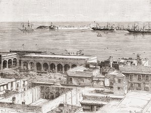 Widok na Veracruz i fort San Juan de Ulúa, Meksyk autorstwa Spanish School