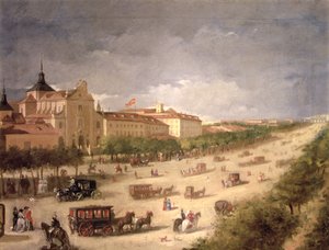 Widok na Calle de Alcala, Madryt (olej na płótnie) autorstwa Spanish School