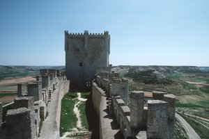 Widok na mury zamku i twierdzę autorstwa Spanish School