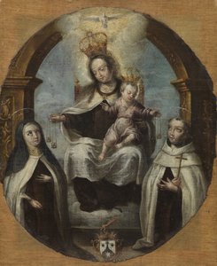 Dziewica z Dzieciątkiem między św. Klarą a św. Dominikiem, ok. 1700 r autorstwa Spanish School