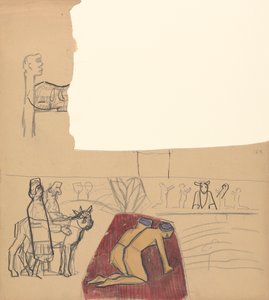 Jaskinia Złotego Cielca: projekt panelu dekoracyjnego, wyznawców i cielca autorstwa Spencer Frederick Gore