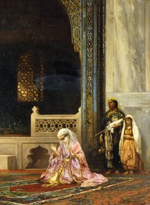 Turecka dama modląca się w Zielonym Meczecie, Bursa, 1878 autorstwa Stanislaus von Chlebowski