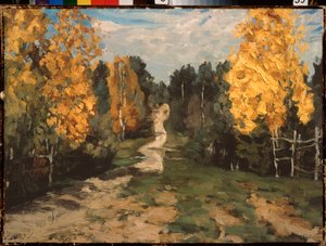 Jesienna ścieżka. Malarstwo Stanisława Julianowicza Żukowskiego (Żukowski) (1873-1944), olej na płótnie autorstwa Stanislav Joulianovitch Joukovski
