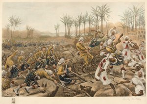 Górale Camerona zdobywają zaporę, Atbara, 8 kwietnia 1898 r. (fotolitografia) autorstwa Stanley Berkeley