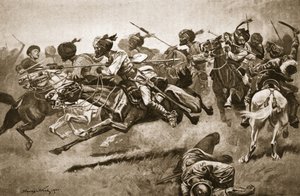 O wyprawie do Pao-ting-fu: szarża bengalskich ułanów, ilustracja z „Bitwy XIX wieku: tom. VII, The Chinese War of 1900-1901