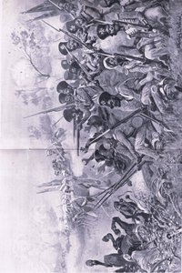 Chilianwala, 13 stycznia 1849: Brygada Goddys dzielnie broniąca się w otoczeniu Sikhów, ilustracja z brytyjskich bitew lądowych i morskich, 1915 autorstwa Stanley L. Wood