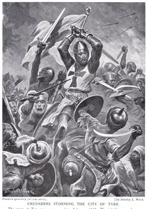 Krzyżowcy szturmujący miasto Tyr, ilustracja z "Hutchinson