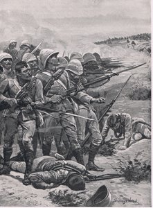 Plac w ABU-Kru, 19 stycznia 1885, ilustracja z brytyjskich bitew lądowych i morskich, 1915 autorstwa Stanley L. Wood