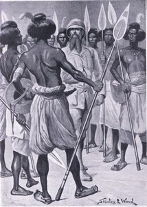 Typ wojownika, którego Burton spotkał w Somalilandzie, ilustracja z Cassells Romance of Famous Lives, c.1940 autorstwa Stanley L. Wood