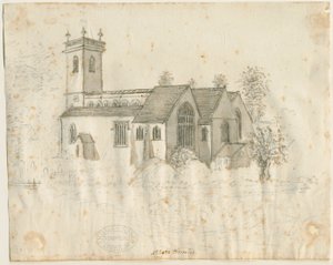 Kościół Opatów Bromley : szkic ołówkiem z lekkim rozmyciem, bd [1762-1802] autorstwa Stebbing Shaw